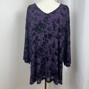 Whimsigoth Fairy Top Womens XXXL Purple Floral‎ Mesh Grunge Dark Romance Witchy